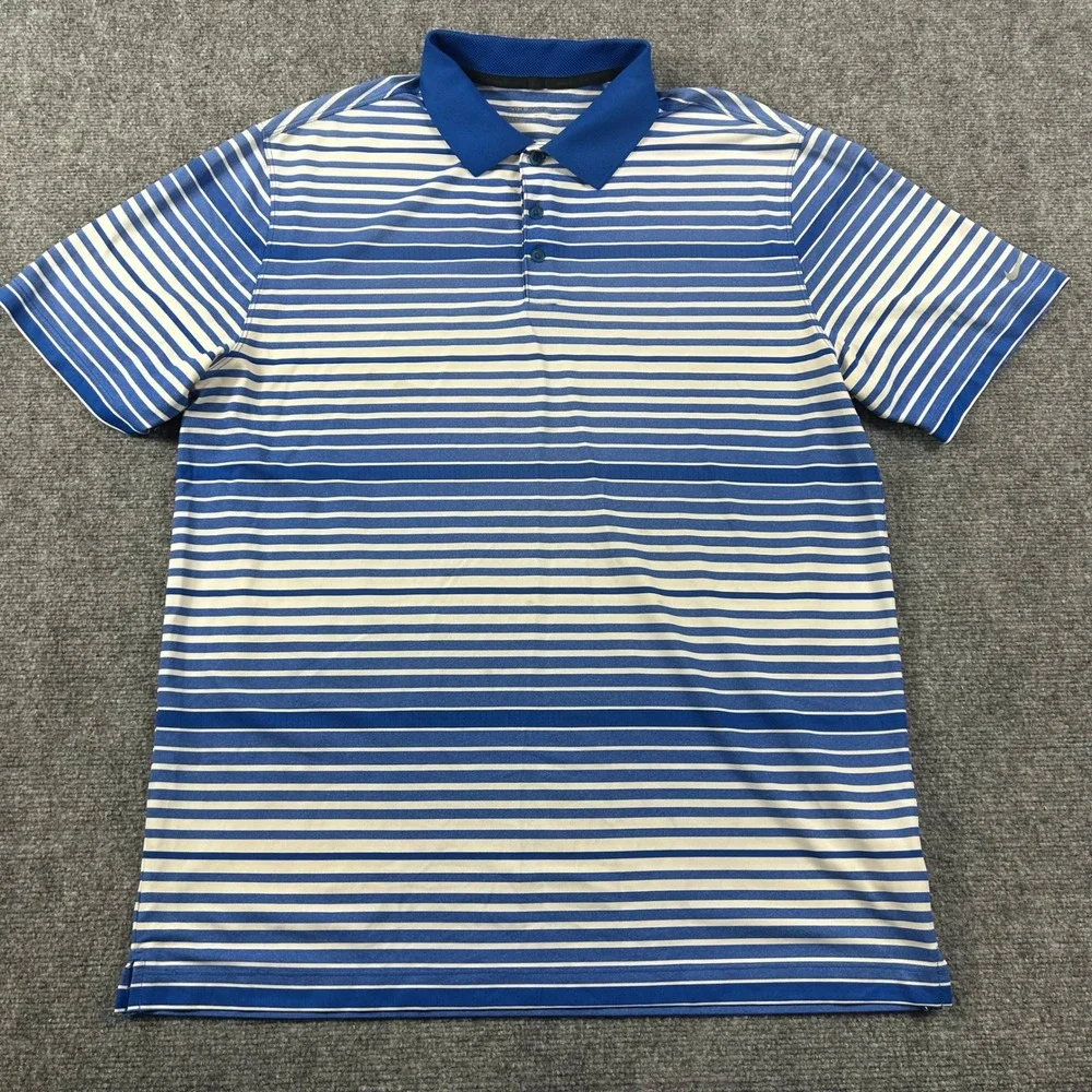 Nike‎ Golf Polo Shirt Mens XL Blue Striped Short Sleeve Dri-Fit Performance